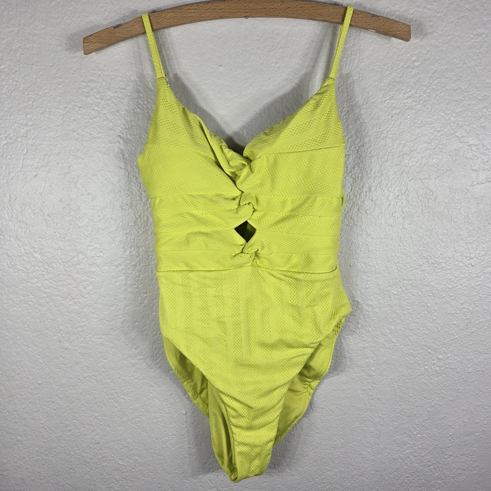 Becca Prima Camille Neon Swimsuit One Piece Size S/P Petite Twist Front V-Neck - Picture 2 of 15